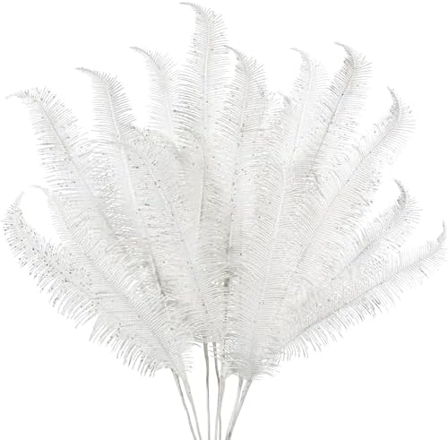Oairse 8 Pcs Christmas Tree Picks and Sprays White Glitter Christmas Picks 28" Christmas Glitter Feathers Leaves Stems for Christmas Tree Filler Branches Wreaths Centerpieces Holiday Decorations by Oairse