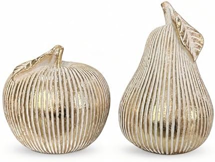 Gold Apple and Pear Decor Set,Retro Fruit Figurines Home Decor, Modern Decorative Ornaments for Living Room Office Desk Shelf Coffee Table, Unique Gift and Tabletop Accent by Dwelloria