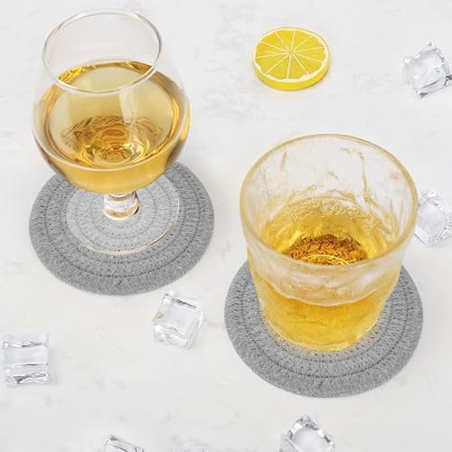 ABenkle 8 Pcs Drink Coasters with Holder, Cotton Woven Absorbent Coasters for Drinks, Minimalist Home Decor Coaster Set for Wooden Tabletop Protection Table, 4.3 inches - Image 5