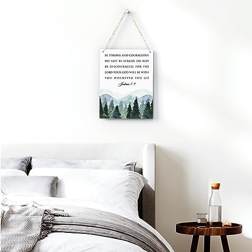 BELLOWDEER Inspirational Decor Be Strong and Courageous Joshua 1:9 Scripture Wooden Hanging Sign Christian Gift for Baby Kids Girl Boy Nursery Teen Room Bible Verse Wall Art 8 x 10 Inches - Image 3