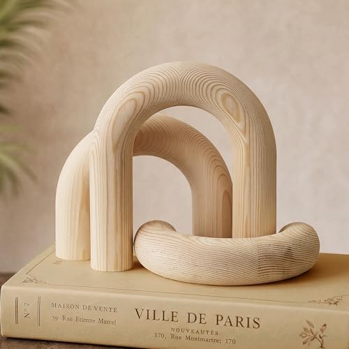EOSAHR Pine Wood Arch Decor Set: Wood Sculpture for Shelf Decor, Natural by EOSAHR