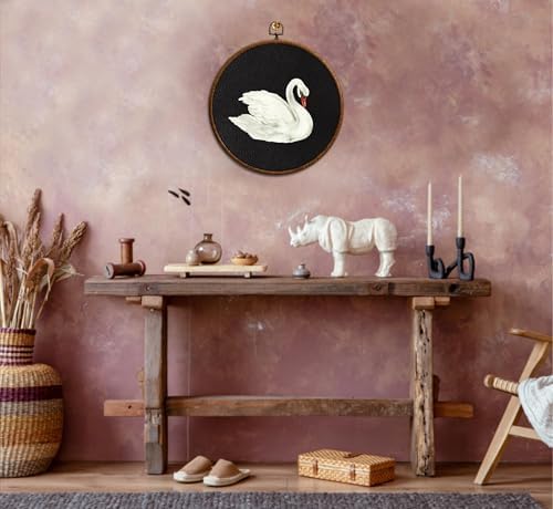 Vintage Swan Wall Art, Swan Decor, Printed Canvas Wall Hanging for Bedroom Kitchen Home Office, Round Wall Decoration, Bedroom Wall Decor, Living Room Wall Art, Circular Wall Hanging with Hooks,10 - Image 3