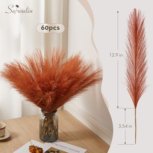 Serwalin 60PCS 17.7" Burnt Orange Pampas Grass Decor for Vase Filler Home - Image 5
