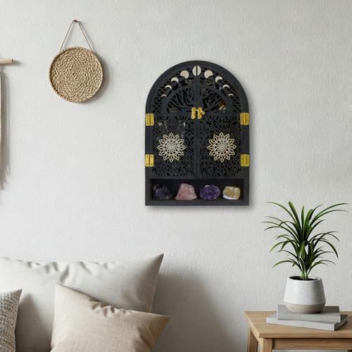 Small Tree of Life Crystal Display Shelf for Trinket and Knick Knack, Moon Shelves for Crystal Display, Crystal Holder Spiritual Decor Arch Wall Cabinet, Gothic Shelves Antique Case Wall Mounted - Image 6