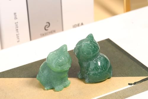 QINJIEJIE Green Aventurine Crystal Cat Figurines Healing Crystals Statue - Image 4