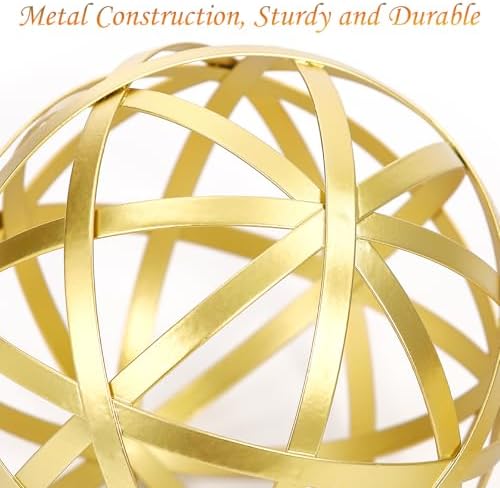 Gold Decorative Sphere, Metal Coffee Table Decor Sculpture, Modern Home Decor Accent for Tabletop, Centerpiece, Shelf Display- Elegant Metal Sphere Decor with Luxury Golden Finish - Image 4
