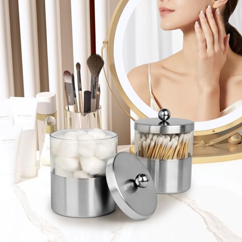 Gaussra Apothecary Jars, Qtip Holder, Bathroom Jar with Stickers - 2 Pack - Image 6