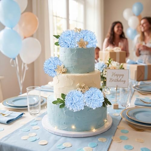 8PCS Blue 24 Head 3" Large Chrysanthemum Artificial Flower Balls Stems - Image 5