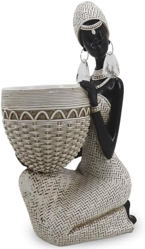 Lescafita White African Tribal Woman Statue with Basket by LESCAFITA
