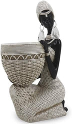 Lescafita White African Tribal Woman Statue with Basket by LESCAFITA