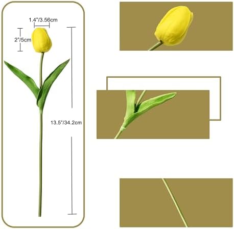 ONLY ART Artificial Yellow Tulips 20 Pcs – 13.5 Inch PU Faux Flowers with Bendable Stems for Home Décor, Wedding Centerpieces, DIY Floral Arrangements, New Year and Valentine's Day - Image 2