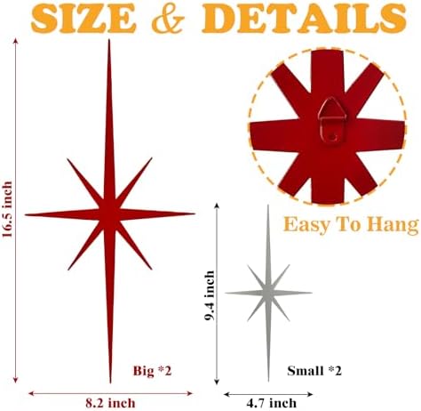 4 Pcs Star Wall Art for Home Decor Living Room Bedroom Office Metal 3D,Bling,with Hanging Hook Starburst Midcentury Sculpture Retro Gallery Accent Celestial -Gold 16.5in/9.4in - Image 6