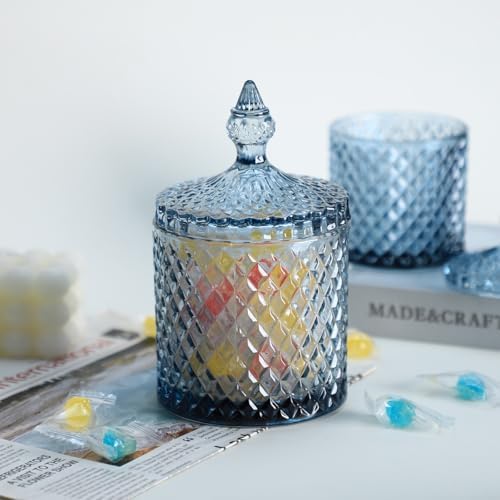 Sizikato Diamond Faceted Crystal Glass Candy Jar with Lid, 18oz Blue Decorative Jar, Nut Jar, Dried Fruit Storage Jar. - Image 4