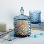 Sizikato Diamond Faceted Crystal Glass Candy Jar with Lid, 18oz Blue Decorative Jar, Nut Jar, Dried Fruit Storage Jar. - Image 4
