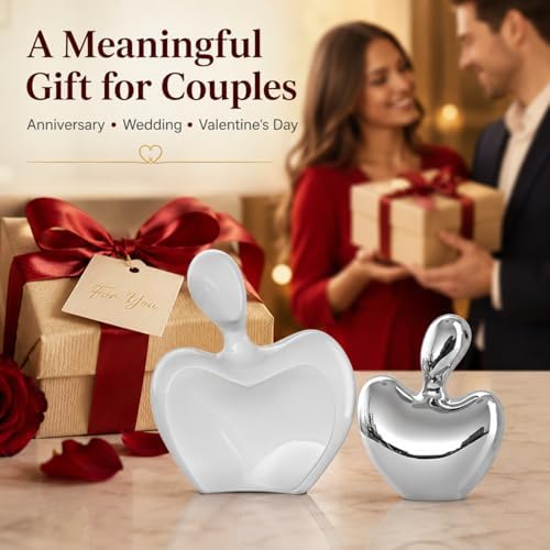 White Silver Mini Hugging Couple Statue Ceramic Lover Figurine Home Decor is a Romantic Gift for Her on Wedding Anniversary and Valentines, TV Stand Decoration Knick Knacks for Shelves (White Silver) - Image 5