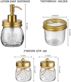 Amolliar Glass Mason Jar Bathroom Accessories Set 4 Pcs (Gold) - Image 2