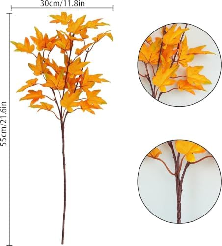 16Pcs Artificial Maple Leaves Branches, 21.6in Fall Leaves Stems - Image 3