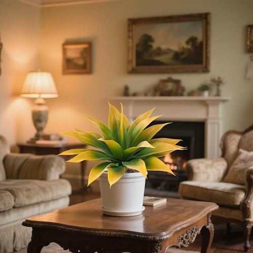 Artificial Agave Faux Agave Fake Greenery Outdoor Artificial Plants Fake Plants for Indoor Home Decoration Plastic Plants Outdoor Decor Front Porch Decor Simulation Plants 18In(Yellow) 2Pack - Image 5