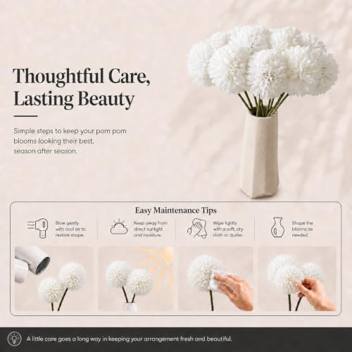 Mandy's 12pcs Artificial Pure White Ball Chrysanthemum Flowers - Image 6