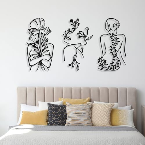Photect 3 Pcs Metal Wall Art Minimalist Woman Line Decor, Plant, Black - Image 7