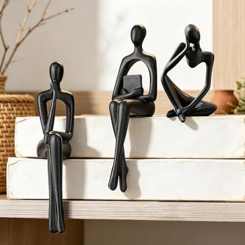 Abstract Small Black Reading Thinker Statue for Book Shelf Office,Set of 3 - Image 7