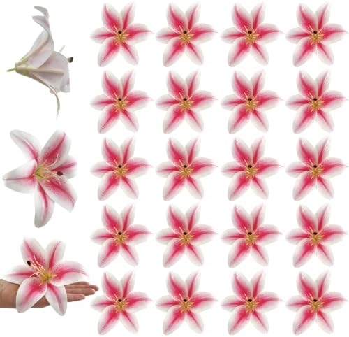 20PCS 6 Inch Large Artificial Lilies Flower Heads with Realistic Stamens, Bulk Silk Fake Lilies for DIY Crafts, Wedding Decor, Cake Decorating, Centerpieces, Home Decor (Light Pink) by SOFTKIDS