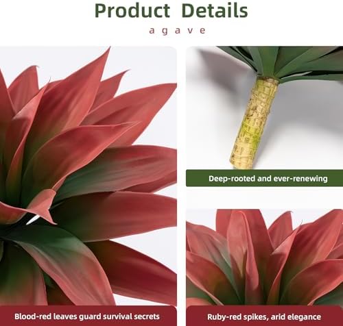 Artificial Agave Faux Agave Fake Greenery Outdoor Artificial Plants Fake Plants 28" for Indoor Home Decor Plastic Plants Outdoor Decor Front Porch Decor Simulation Plants(Red) 2pcs No Vase - Image 3