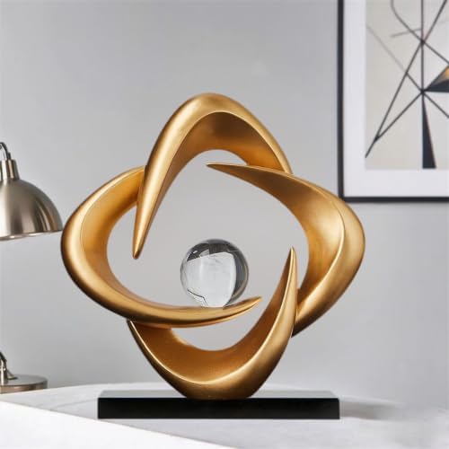 Modern Abstract Art Sculpture Gold Resin Statue with Crystal Ball - Image 6