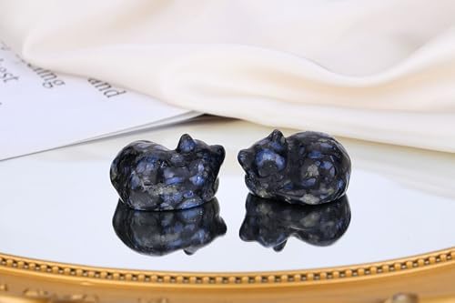 QINJIEJIE Blue Labradorite Cat Crystal Natural Healing Stone Cat Statue - Image 2