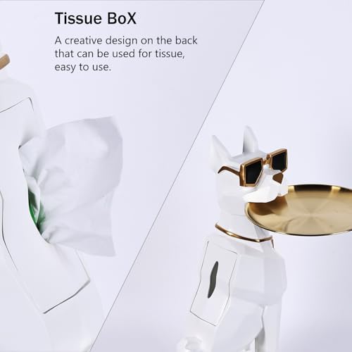 Geometric Dog Sculpture Animal Side Table with Tray and Tissue Box(White) - Image 4