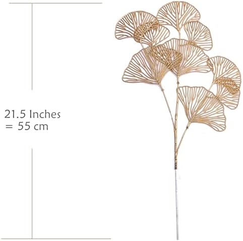 Artificial Gold Plants Fake Golden Ginkgo Leaves - Tall 21 Inch 4 Pack, Faux Apricot Leaf Simulation Bushes Plant for Indoor Outdoor Christmas Home Decor Party Wedding Table Centerpiece DIY Decoration - Image 2