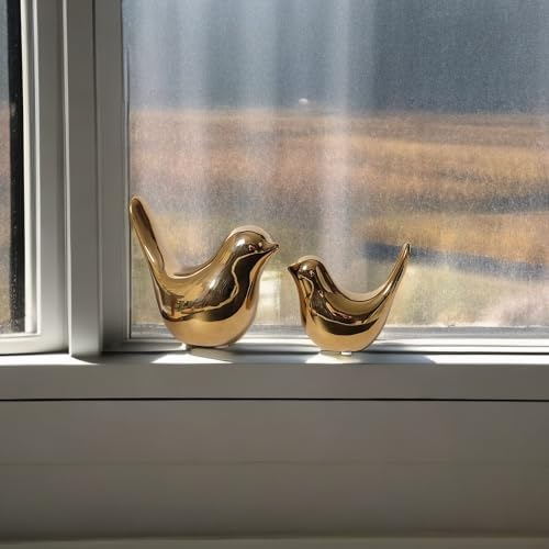 Small Animal Statues, Gold Bird Figurines Home Decor, Modern Home Decorative, Ceramic Decor for Office Desktop, Bookshelf, Bedroom, Living Room, Cabinets (Gold 2 Pcs) - Image 7