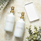 Glass Dish and Hand Soap Dispenser Set - Kitchen Soap Dispenser with Tray and Stainless Steel Pump - for Modern Gold Kitchen Decor and Accessories - Image 6
