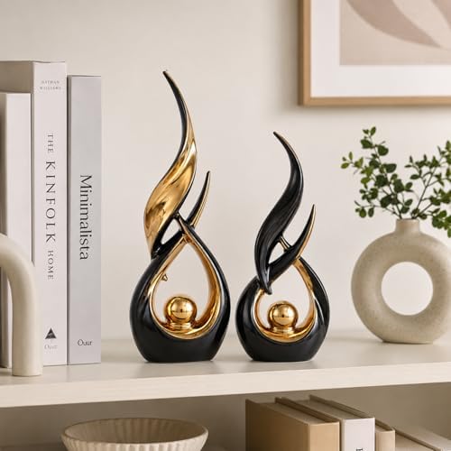 2 PCS Black Gold Ceramic Statues For Home Decor Accents, Modern Abstract Art Sculptures, Elegant Tabletop Decorative Objects For Dining Room, Entryway, Tv Stand, Mantel, Coffee Table Centerpieces - Image 4