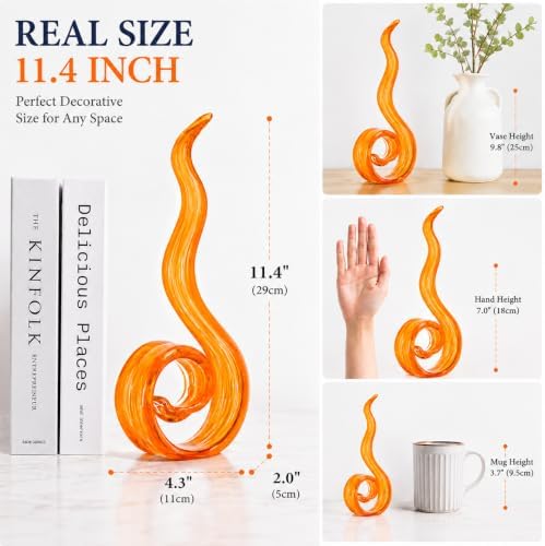 11.4" Tall Hand Blown Glass Sculpture, Murano Style Art Glass Figurine, Modern Coastal Home Decor Accent for Shelf, Table, TV Stand, Living Room Decoration - Image 2