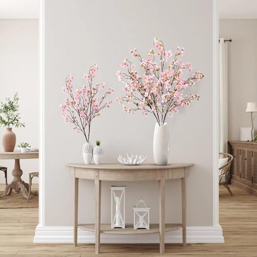 Sggvecsy Artificial Cherry Blossom Flowers 4 Pcs Faux Cherry Blossom Stems Faux Silk Cherry Blossom Branches 41’’ Fake Flowers Long Stems for Vase Arrangements Home Wedding Table Decor (Pink) - Image 4