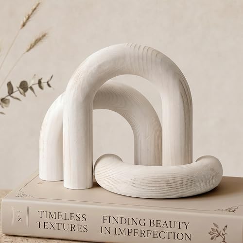 EOSAHR Pine Wood Arch Decor: Wood Sculpture for Bookshelf Decor, Whitewash by EOSAHR