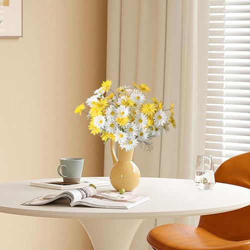 Artificial Daisy Flowers 12Pcs Artificial Flowers Silk Daisies with Stems Real Look for Home Wedding Garden Vase Decor (White+Yellow) - Image 5