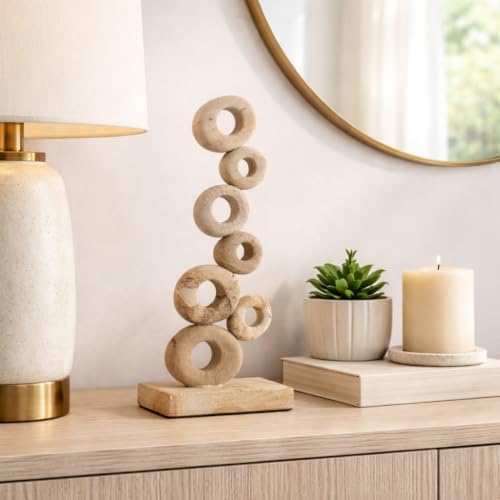 Palimanan Stone Stacked Ring Sculpture Ornament for Home, Bathroom and Room Decor - Decorative Accent for Office Shelf or Coffee Table Display - Figurine Styling for Living Room - 15", Ivory - Image 3