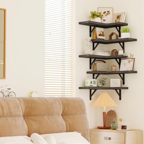 Fixwal Conner Shelves Wall Mounted for Decor, Weathered Grey Set of 5 - Image 6