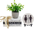 Bathroom Shelf Decor Signs, Book Stack and 3D Round Signs With Fake Plants, Funny Wooden Decor for Restroom Shelf Guest Bathroom (Flush the toilet) by Lebsitey