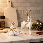 WDS WONDROUS Christmas Reindeer Decorations Modern White Gold Table Decor - Image 6