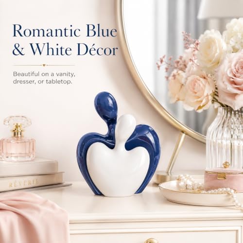 XMGZQ Hugging Couple Statue Ceramic Lover Figurine Home Decor is a Romantic Gift for Her on Wedding Anniversary and Valentines, TV Stand Decoration Knick Knacks for Shelves (Blue, 7in) - Image 7