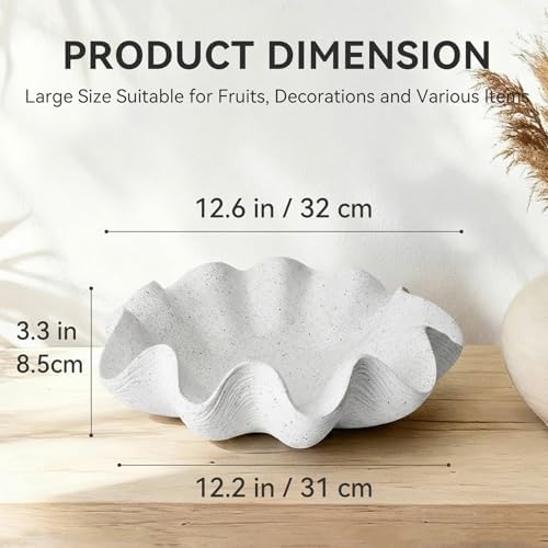 Scalloped Decorative Bowl Home Decor, 12.6" Shell Ruffle Fruit Bowl - Image 3