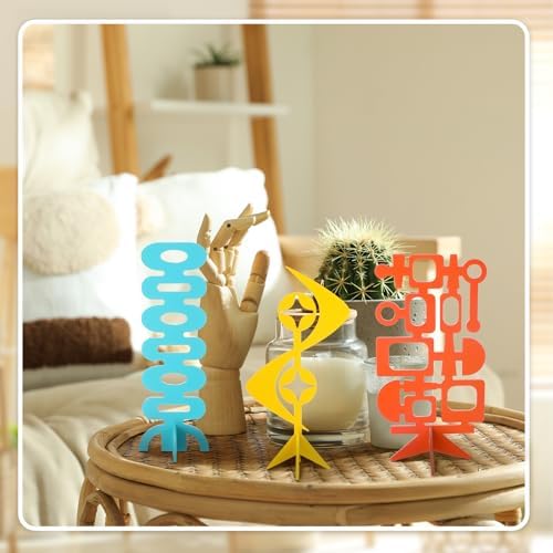 Yousoontic 3 Pcs Mid Century Modern Table Decor Vintage Atomic Bulb Atomic Stars Orange Blue and Yellow Geometric Shape Accent Sculpture Modern Aesthetic Decor for Home Living Room Table Centerpieces - Image 6