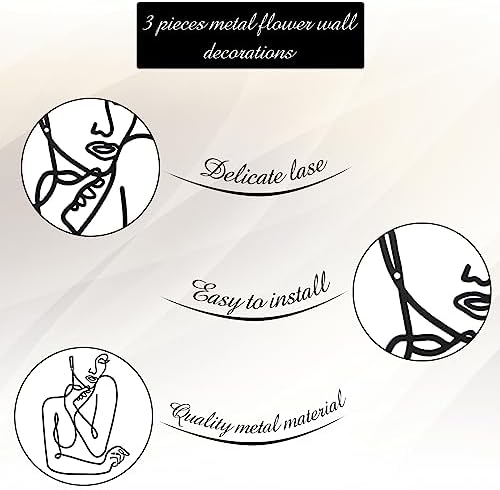 Photect 3 Pcs Metal Wall Art Minimalist Woman Line Decor, Cute, Black - Image 5