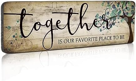 Family Art Decor Inspirational Quotes Wall Hanging Sign - Together is Our Favorite Place to Be - Motivational Home Art Decor Wood Plaque Sign 16"x5" by SACSMARTENARTS