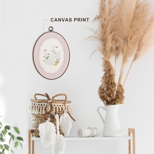 dvhdajed Goose Oval Wall Art Decor, Goose Nursery Room Decor,Cute Gooses Framed Canvas Art,Pink Coquette Girl Nursery Wall Hanging Decoration for Bedroom Living Room Bathroom Nursery,8.7x11.3 In - Image 3