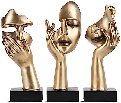 3 Pcs Thinker Small Statue Set - Black Gold Home Decor Abstract Art Figurines for Shelves, Living Room Coffee Table, Office Desktop (3 Pcs Gold, 6") by oliruim