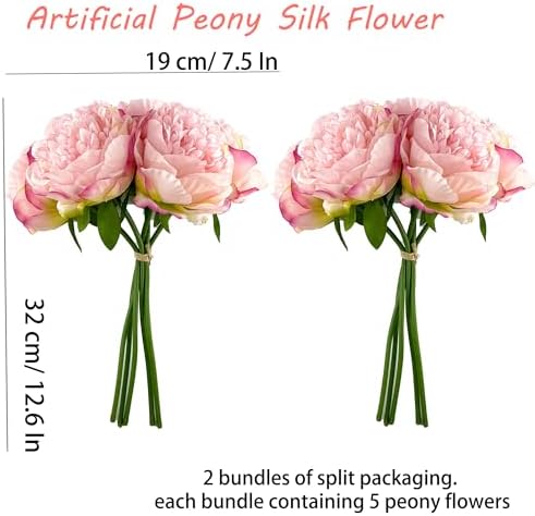 2 Bouquet 10Heads Artificial Fake Peony Flowers Silk Faux Flower for Home Office Party Wedding Decorations - Image 3